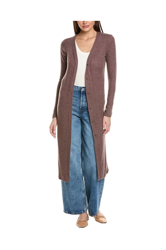 womens Slumber Heathered Cozy Rib Maxi Cardigan, xs, Brown