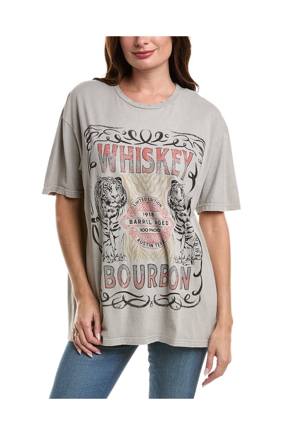 womens  Whiskey Bourbon Distressed Relaxed T-Shirt, Grey