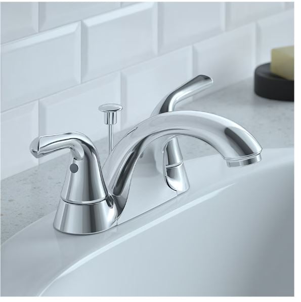 Project Source Chrome 2-Handle 4-in Centerset WaterSense Bathroom Sink Faucet with Drain Project Source Chrome 2-Handle 4-in Centerset WaterSense Bathroom Sink Faucet with Drain