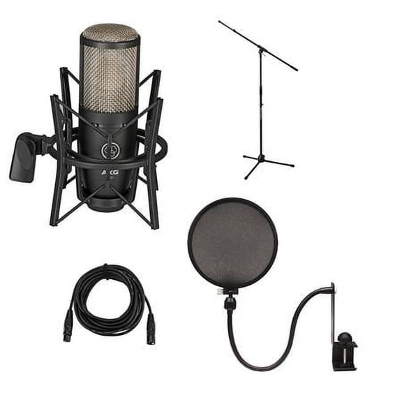 AKG P220 Large Diaphragm Condenser Microphone - Bundle Stand, Pop Filter, Cable