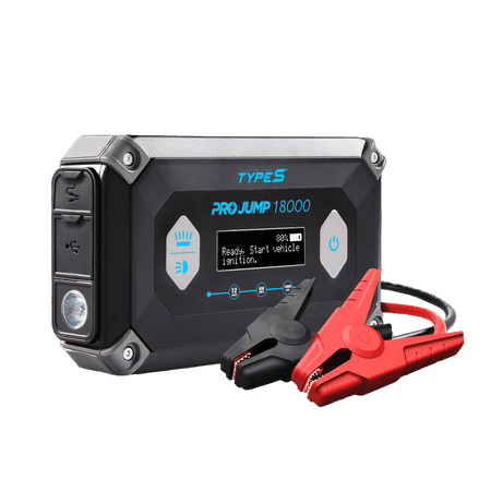 Type S Dynamic Pro 18,000 DP18 Portable Car Battery Jump Starter Portable Power Bank 12V 900A 9L Gas 6L Diesel, Step by Step LCD Guide, 45W USB-C Cable, UL Certified