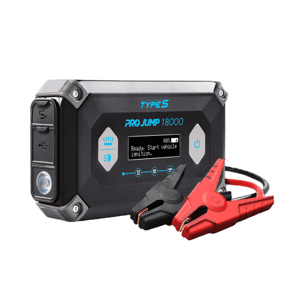 Type S Dynamic Pro 18,000 DP18 Portable Car Battery Jump Starter Portable Power Bank 12V 900A 9L Gas 6L Diesel, Step by Step LCD Guide, 45W USB-C Cable, UL Certified