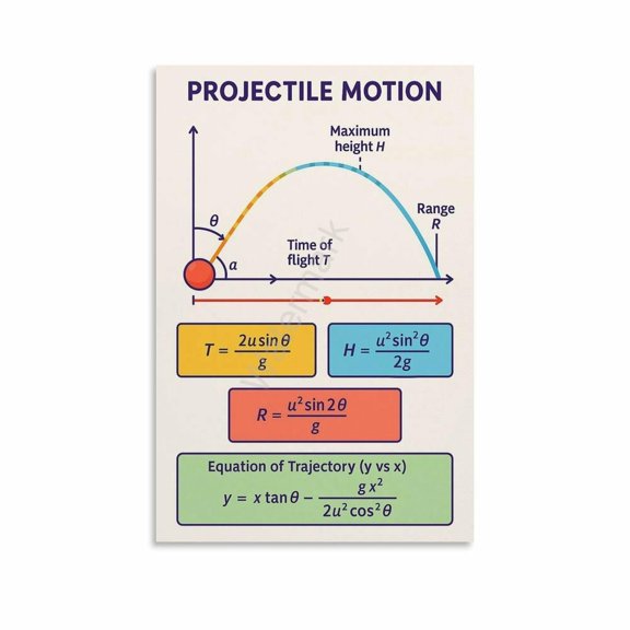 Projectile Motion Physics Classroom Poster (1) Canvas for Living Room Bedroom Decor
