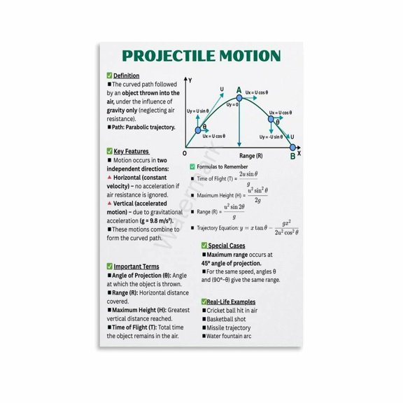 Projectile Motion Physics Classroom Poster (2) Canvas for Living Room Bedroom Decor
