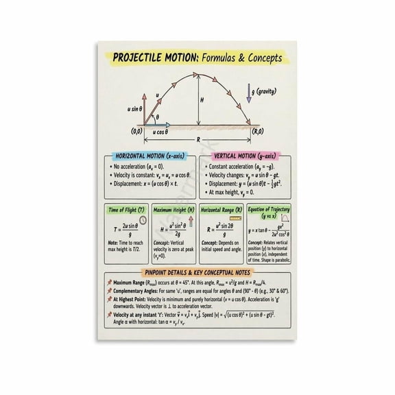 Projectile Motion Physics Classroom Poster (5) Canvas Painting Wall Art