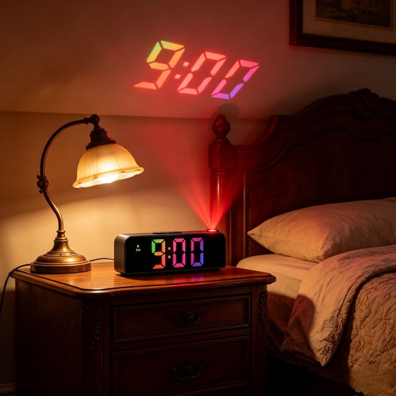 Projection Alarm Clock, 180° Rotatable Projector, 7.9