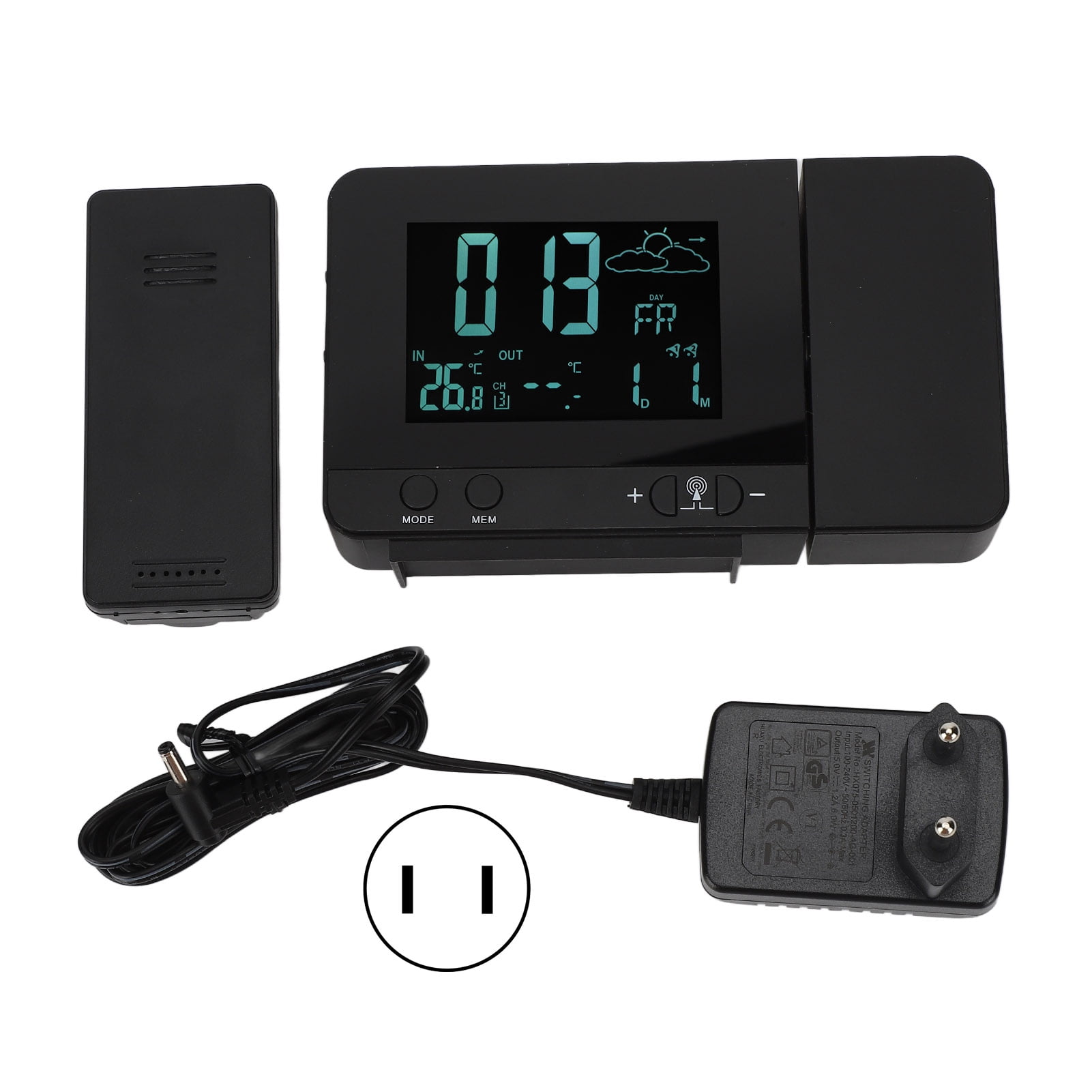 Projection Alarm Clock 8 Backlight Color Temperature Weather Display ...