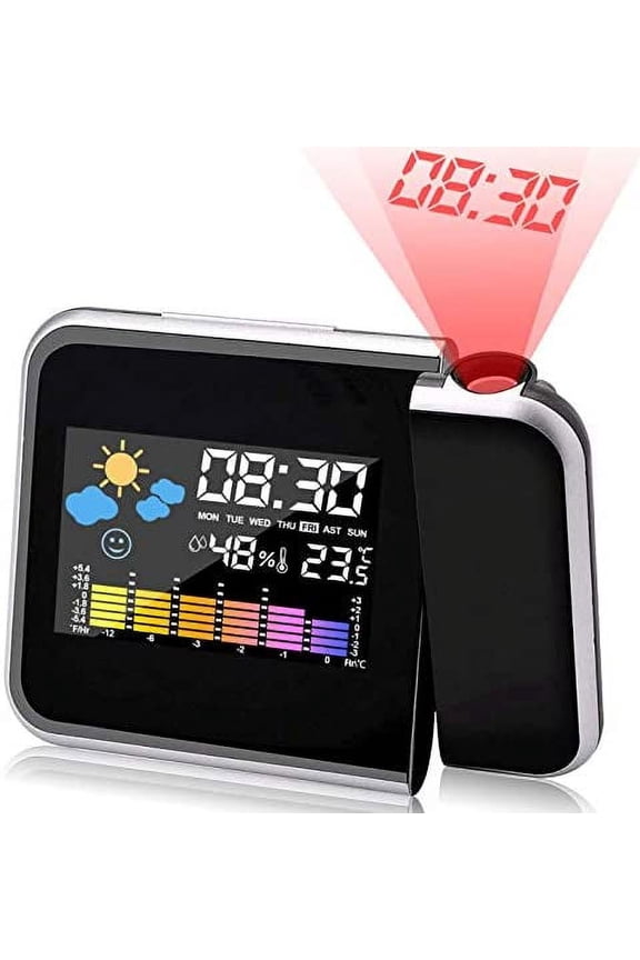 Projection Alarm Clock - Atomic Digital Alarm Clock with Projection on Ceiling - Perfect Projection Alarm Clocks for Bedrooms - Display Time on Ceiling with Calendar and Indoor Temperature