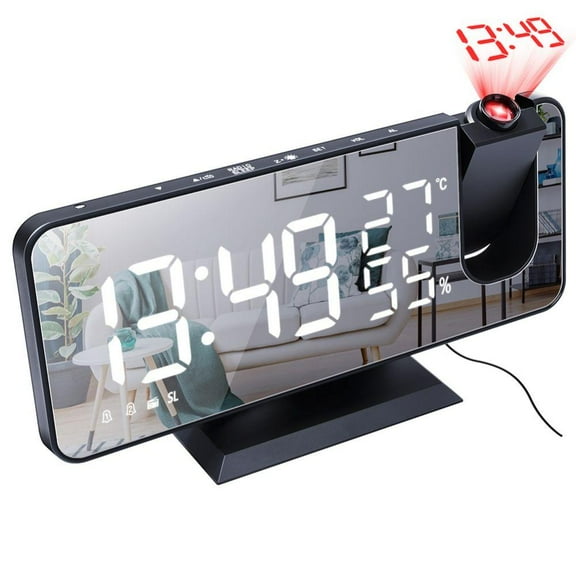 Projection Alarm Clock for Bedroom Ceiling Digital Alarm Clock Radio with USB Charger Ports, 7.3" Large LED Screen Alarm Clock, 4 Dimmer, Dual Alarm Clock with 2 Sounds, Snooze, White