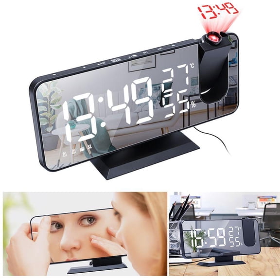 Projection Alarm Clock for Bedroom Ceiling Digital Alarm Clock Radio with USB Charger Ports, 7.3" Large LED Screen Dual Alarm Clock with 2 Sounds, Snooze