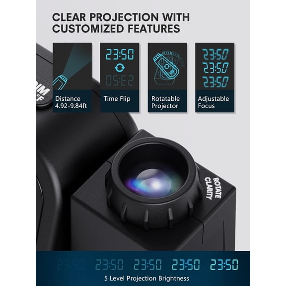 Projection Alarm Clock for Bedroom Ceiling, Digital Clock Projector with Weekday/Weekend Mode, Date, Temperature, Humidity, Type-C USB Charger, Snooze, Dual Alarms, Dimmer,12/24H