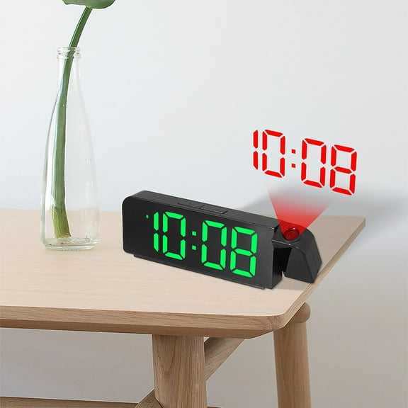 Projection Alarm Clock for Bedroom with Ceiling Wall Display, QQZ LED Digital Clock with USB Charging Port and Battery Backup, 180 Adjustable Projector Dimmer Bedside Clock for Heavy Sleepers