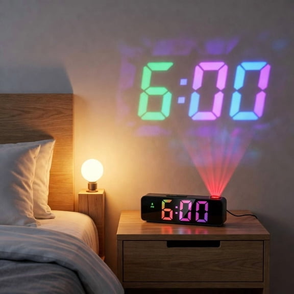 Projection Alarm Clock, Ceiling Projection, 7.7-inch Large Display, LED Digital Clock, Snooze, Bedroom Living Room Clock, USB Charging, Night Mode, for Bedroom Office Travel