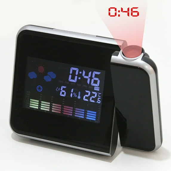 Projection Alarm Clock with Date LED Digital Clock, Creatives Temperature Clock, LED Electronic Clock, Three Sets Of Alarm Clock, Porch Wall Clock, Gifts for Relatives and Friend(Black)