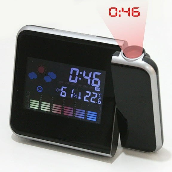 Projection Alarm Clock with Date LED Digital Clock, Creatives Temperature Clock, LED Electronic Clock, Three Sets Of Alarm Clock, Porch Wall Clock, Gifts for Relatives and Friend(Black)