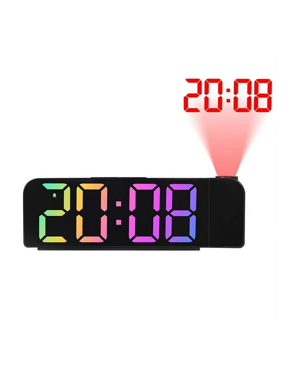 Projection Alarm Clock, Digital Clock with 180° Rotatable Projector, 2-Level Brightness Dimmer, Clear LED Display, USB Charger, 60mins Snooze,12/24H, Digital Alarm Clock for Bedroom
