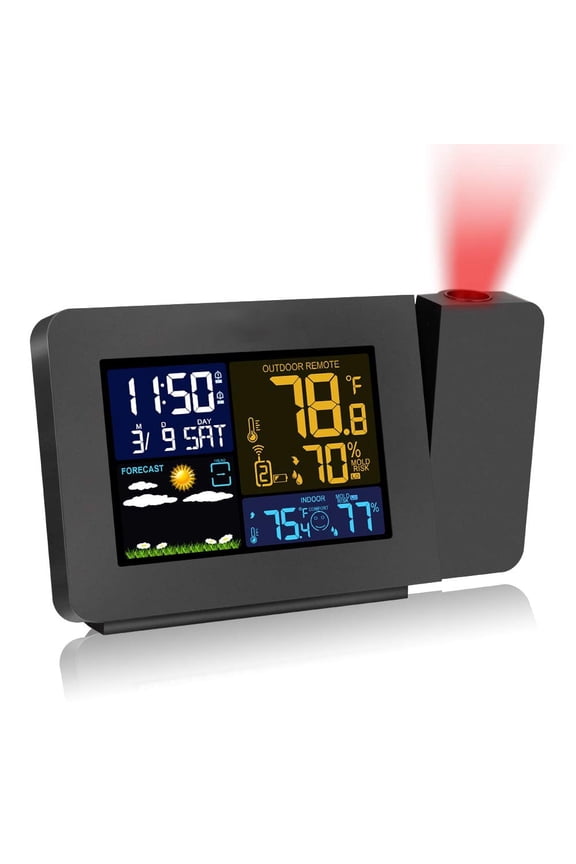 Projection Alarm Clock Digital Ceiling Projector with Temp Display, Dual Alarms, Weather Forecast & Battery Backup