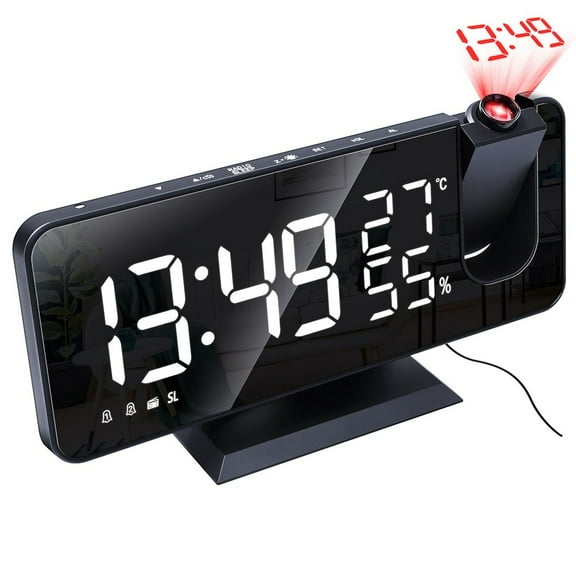 Projection Alarm Clock, Digital Clock with 180 Rotatable Projector, Clear LED Display, USB Charger, Progressive Volume for Bedroom