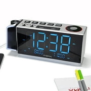 Projection Alarm Clock with FM Radio, USB Charging, 1.8 LED Display, Night Light, Dual Alarm, Snooze, Dimmer Control, Bedside Clock Radio iTOMA CKS509