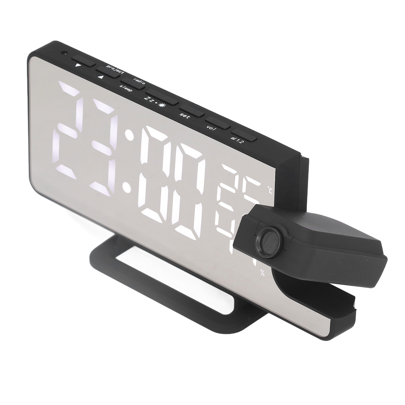 Projection Alarm Clock Mirror Screen USB Charging Snooze 180° Digital