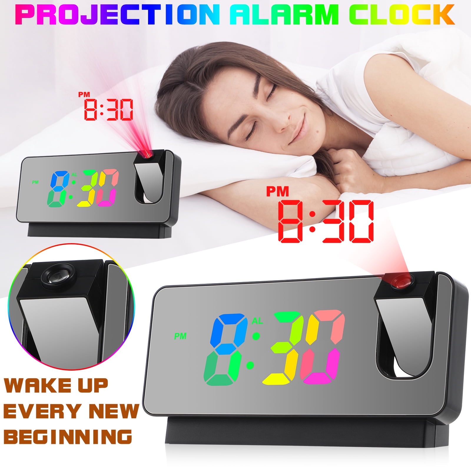 Black Projection Alarm Clock with Bright LED for Ceiling Wall Time ...