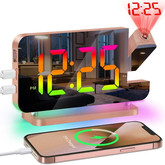 Projection Alarm Clock for Bedroom Ceiling, Rose Gold