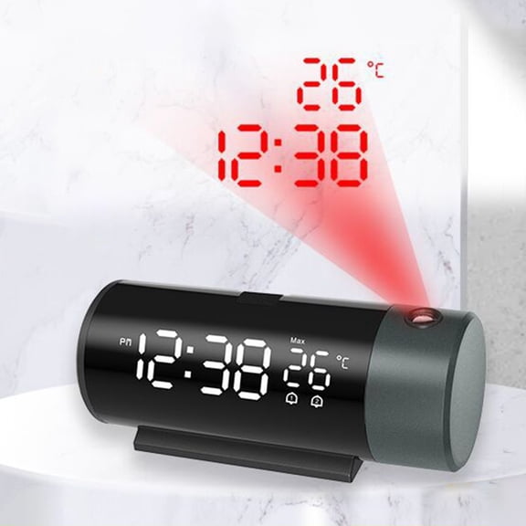 Projection Alarm Clock with 180 Rotating Display, USB Charging Port, Temperature Monitor, 4-Level Brightness Control for Bedroom