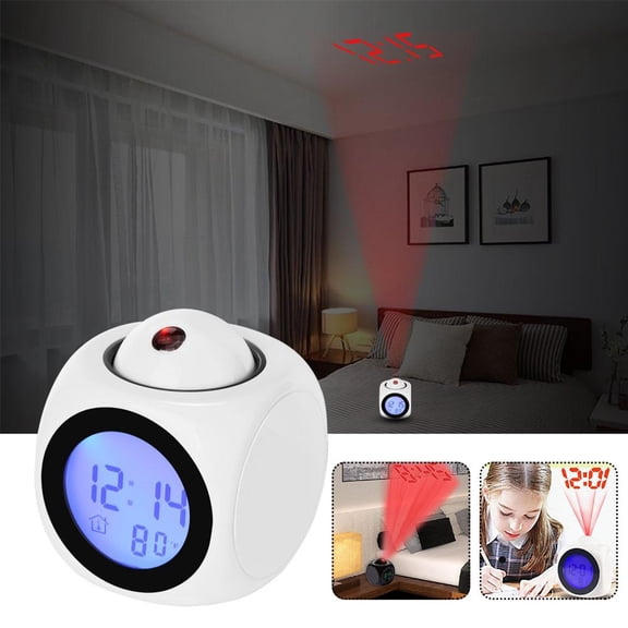 Projection Alarm Clock with Ceiling Display Digital Voice Control Clock for Bedroom Temperature LED Night Light Speaker for Home Travel Adults