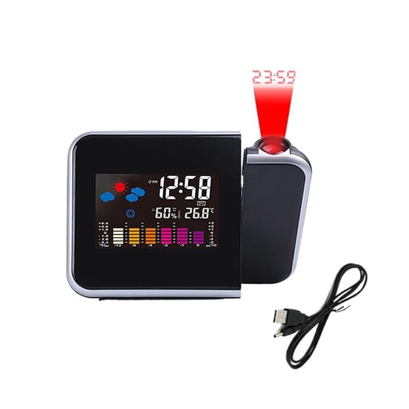 Projection Alarm Clocks for Bedrooms, Atomic Led Digital Bedside Ceiling/wall Projector Alarm Clock With Time Week Temperature Humidity Display, Weather Station,Indoor Thermometer Hygrometer