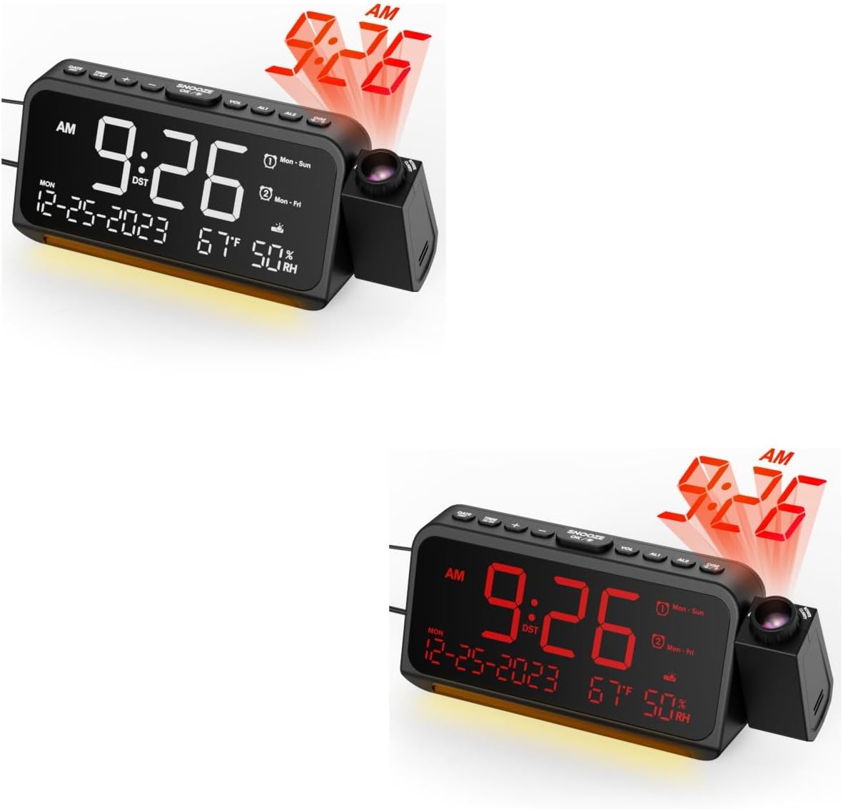 Projection Alarm Clocks with Night Light, Date, Temperature, Humidity ...