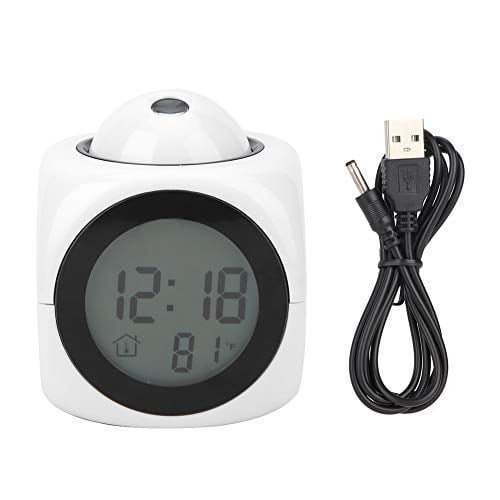 Projection Clock for Bedroom Ceiling,Digital LCD Alarm Clock with Voice Talking,8.1 x 4.7 x 1.1in Modern Mini Projector Alarm Clocks for Office Bedroom(White with USB Cable)