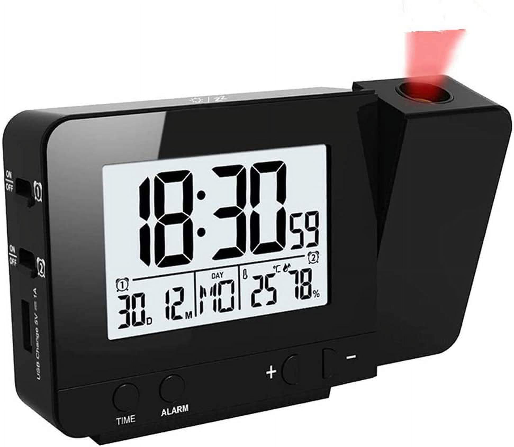 Projection Clock, Digital Alarm Clock, LED Display Projector Clock with Backlight Snooze Function, 2 Alarm Sounds (Black)