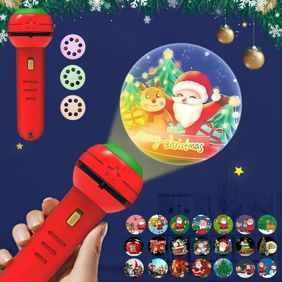Projection Flashlights for Kids Projection Flashlight Toys Early Knowledge Picture Christmas Pattern Stalls Toys Flashlight Christmas Projector Realistic 24 Patterns Santa Christmas Tree