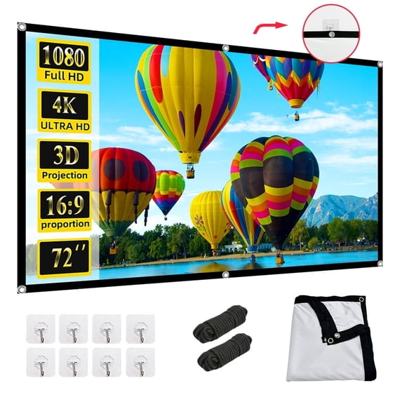 Projection Screen 72 inch GAINVANE 16:9 Projector Screen Portable Outdoor Indoor Wrinkle-Free 4K HD Wall-Mounted Backyard Movie Night Camping Office Presentation (159X90cm)