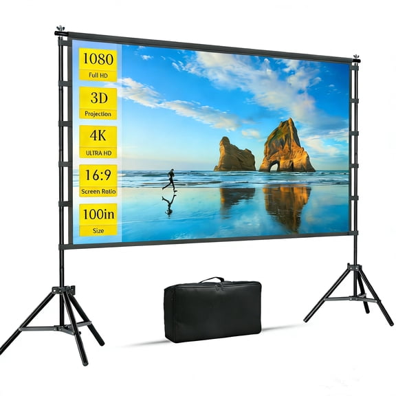 GAINVANE Portable Projector Screen with Stand,100 Inch 16:9 HD 4K Indoor Outdoor Projection Movie Screen