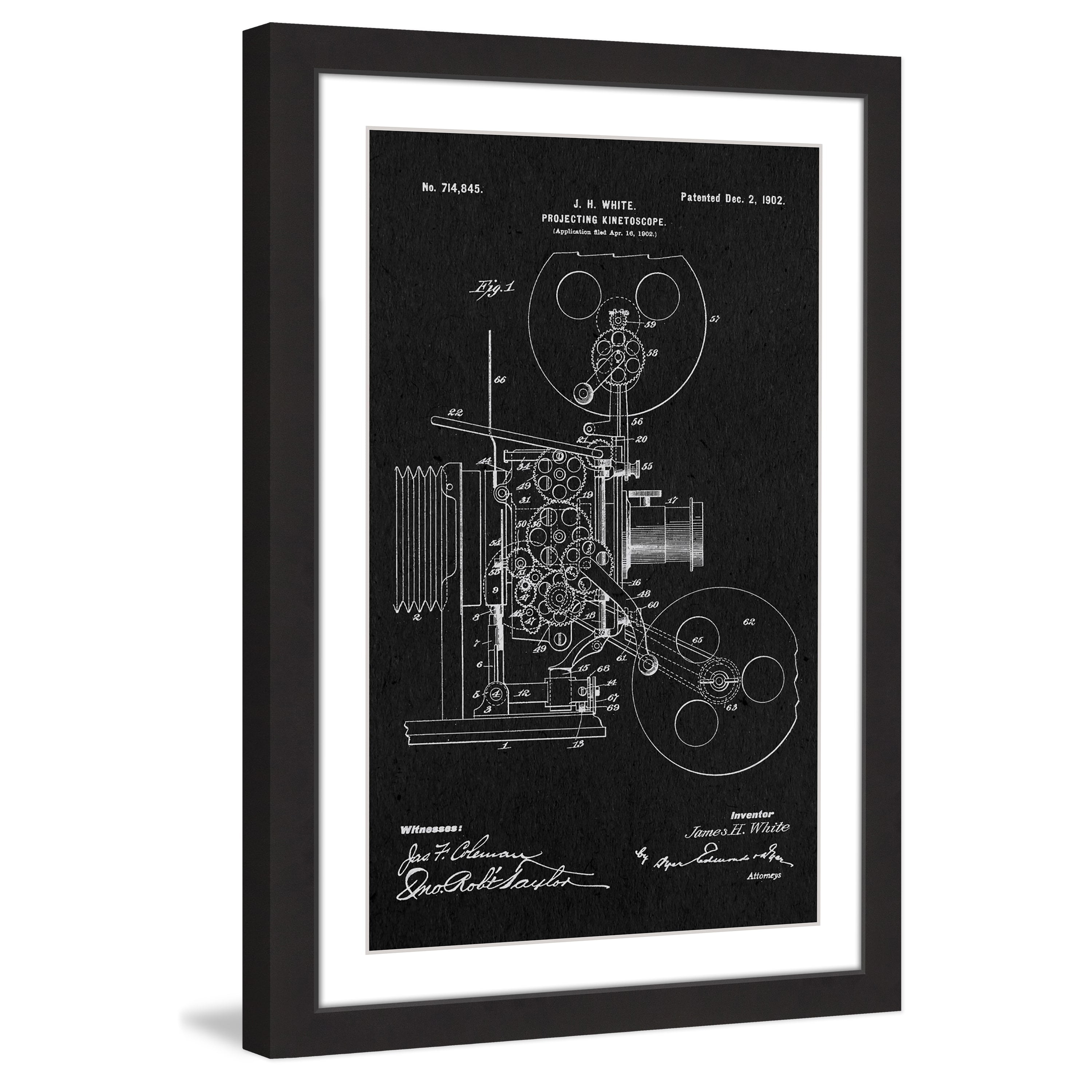 "Projector 1902 Black Paper" Framed Painting Print