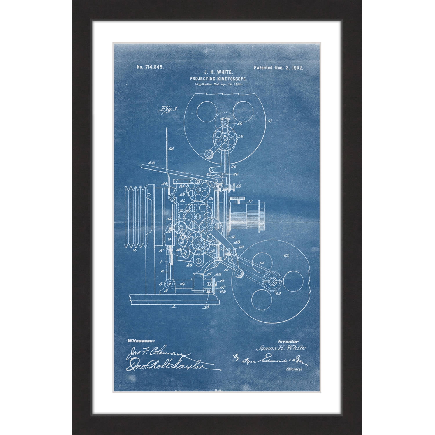 "Projector 1902 Blueprint" Framed Painting Art Print, 12" x 1.5"