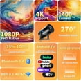 thumbnail image 1 of Projector 4K 1080P Portable with WiFi6 Bluetooth5.4 270° Rotatable Auto  Correction 35-130" Video Projector, 1 of 8