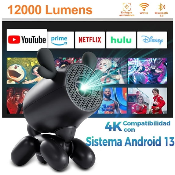 Projector 4K 1080P Support, Mini Portable Projector Compatible with Wifi6/Bluetooth 5.3,Auto Keystone Correction,Video Projector Compatible for Laptop, PC, Smartphone,Black