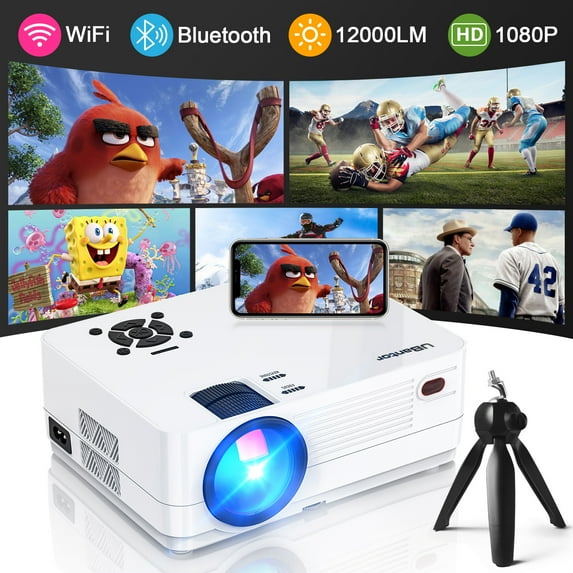 Projector with 5G WiFi and Two-Way Bluetooth, Native 1080P Full HD Movie Projector for Outdoor Movies, 300" Display Projector 4k Home Theater (Portable Bag and Tripod Included)