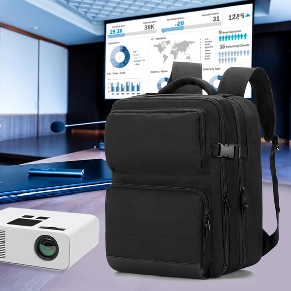 Projector Backpack with 15.6 Inch Laptop Sleeve, Projector Bag with 2 Large Compartments (Compatible with Most Major Projectors), Black