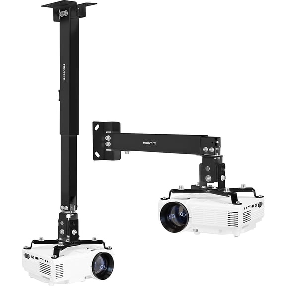 Projector Ceiling Mount and Wall Mount with Adjustable Arm, Universal Projector Mount for LCD/DLP Projectors, Flush Mount Option, Built-in Cable Management, 40lb Capacity, Black