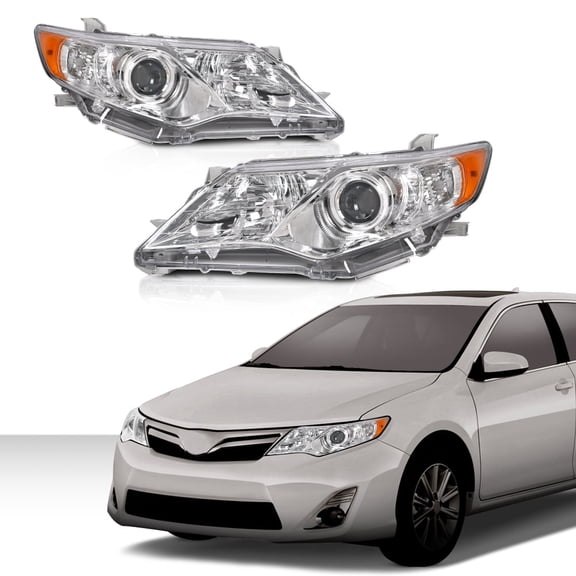 Headlights Assembly Fit for Toyota Camry L/Le/Xle 2012-2014 (Not Fit SE/SE Sport) Headlamps LH+RH Pair Clear Lens Chrome Housing Amber Reflector