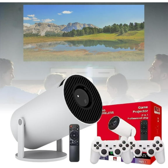 Projector with Controllers, Retro Projector, Video Game Projector with Two Controllers, Smart HD Projector with Wifi and Bluetooth, 4k HD Auto Keystone, Ultra-Fast Wireless Connection