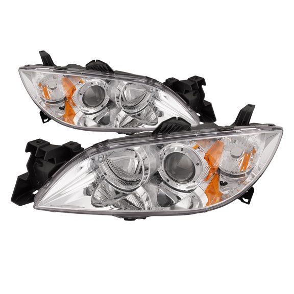 Projector Headlight Set Fits Mazda 3 2004-2009 Sedan Halogen Chrome Housing