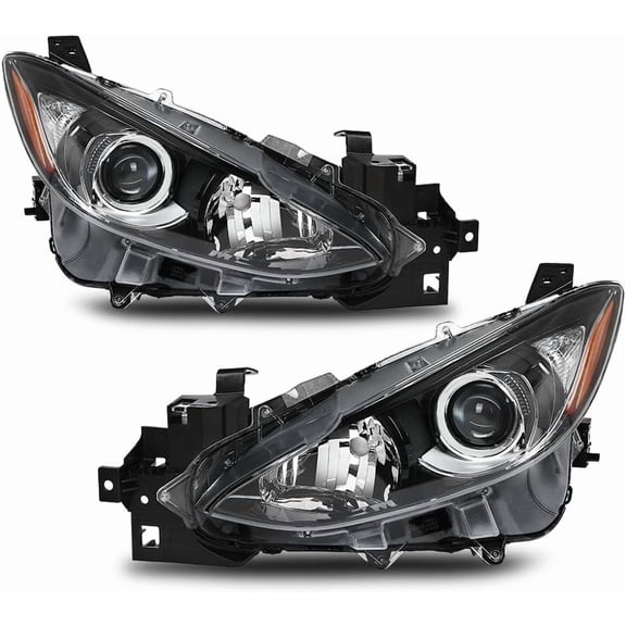 Projector Headlights Assembly Pair Compatible with Mazda 3 2014 2015 2016 Clear Lens Black Housing Amber Reflector Front Headlamp BPW1510K0 BPW1510L0 MA2503144 MA2502144