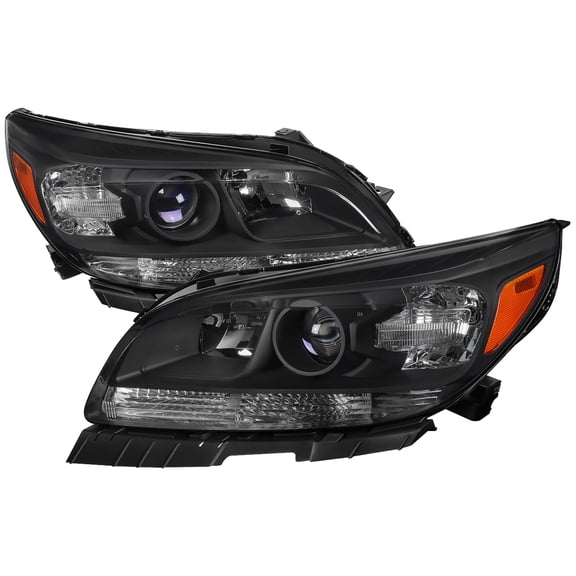 Projector Headlights w/ Amber Reflectors (Black Housing/Clear Lens) Made for and Compatible with 2013-2015 Chevrolet Malibu/ 2016 Malibu Limited