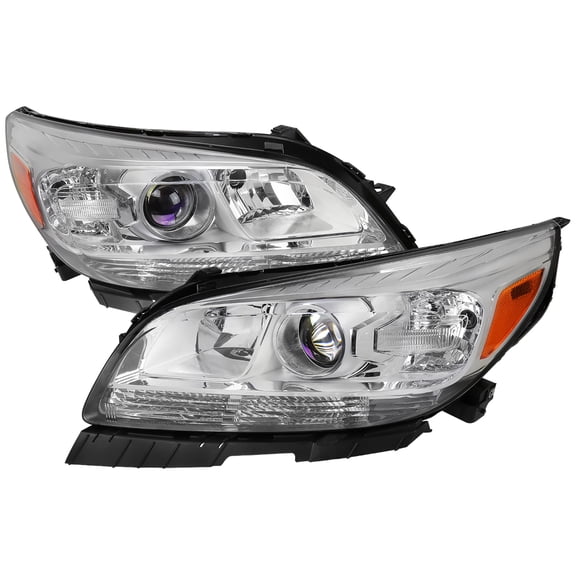 Projector Headlights w/ Amber Reflectors (Chrome Housing/Clear Lens) Made for and Compatible with 2013-2015 Chevrolet Malibu/ 2016 Malibu Limited