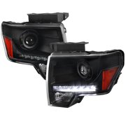 Projector Headlights w/ LED Light Strip Black Housing/Clear Lens Made for and Compatible with 2009-2014 Ford F-150