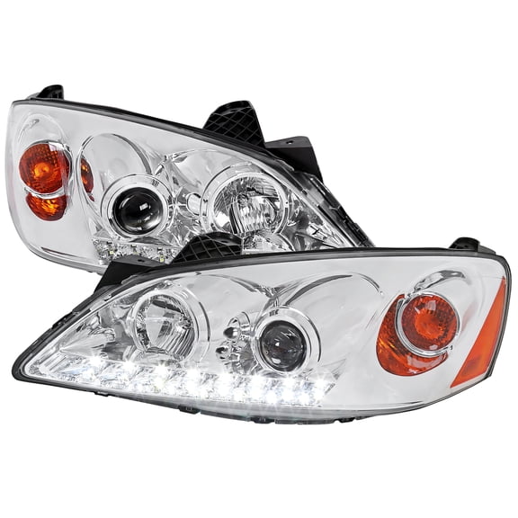 Projector Headlights w/ LED Light Strip (Chrome Housing/Clear Lens) Made for and Compatible with 2005-2010 Pontiac G6